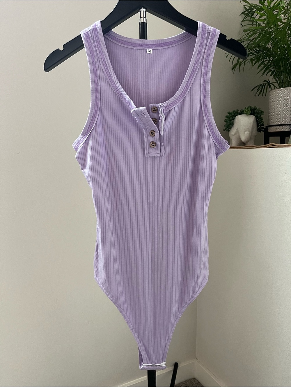 Lilac Ribbed Henley Tank Bodysuit - Women Tops